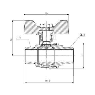 Кран кульовий 1/2" ЗЗ DN15 латунний (метелик) Forte SF606