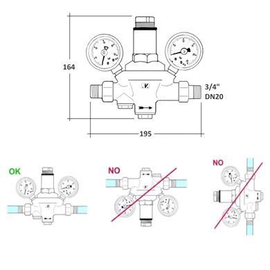 Мембранний редуктор тиску води 3/4" (0,5-7 бар) з фільтром Malgorani Eurofilter
