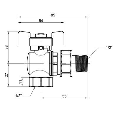 Кран кутовий з американкою 1/2" DN15 (метелик) Icma 361