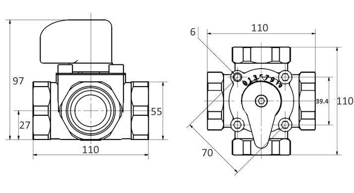 Триходовий поворотний клапан 1 1/2" (DN40) Womix
