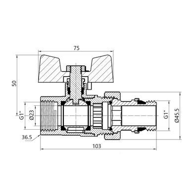 Кран прямий з американкою 1" DN25 конус (метелик) SD900