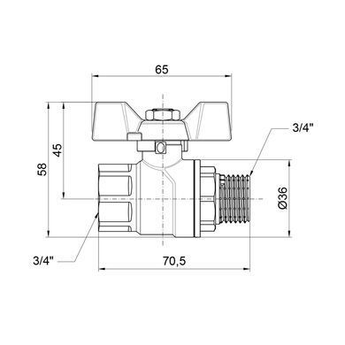 Кран шаровой 3/4" ВН DN20 латунный (бабочка) Forte SF607