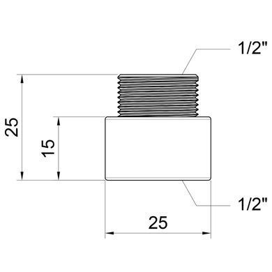 Подовжувач латунний довжина 15 мм різьба 1/2" General Fittings