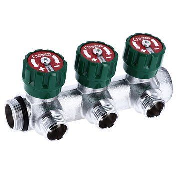 Коллектор 3/4" на 2 выхода с вентильными кранами 3/4" евроконус GF 6300R