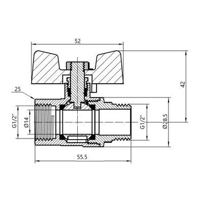 Кран газовый 1/2" ВН DN15 усиленный (бабочка) SD607NG