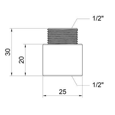 Удлинитель латунный длина 20 мм резьба 1/2" General Fittings