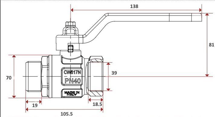 Кран кульовий 1 1/2" ВЗ DN40 посилений (ручка) Itap 091