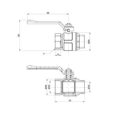 Кран шаровой 1" ВВ DN25 латунный (ручка) Icma 350