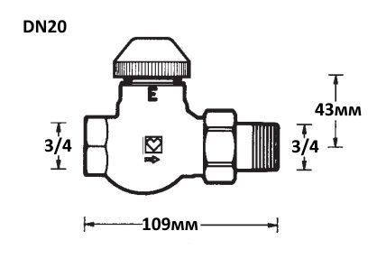 Термостатический клапан с термоголовкой 40&ndash;70&deg;С 3/4" Herz TS-E