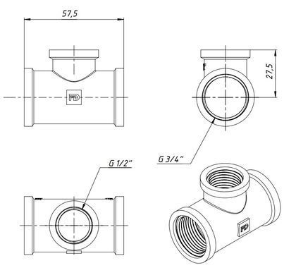 Трійник перехідний латунний різьба внутр 3/4"x1/2" Fado T04B