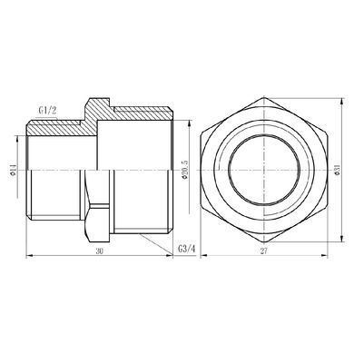 Ниппель переходной латунный 3/4"x1/2" SF359H хром