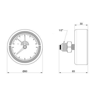 Термоманометр 0-10 бар 0-120&deg;C &Oslash;80 осьовий (клапан 1/2") SD17310