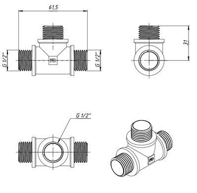 Трійник латунний різьба зовнішня 1/2" Fado T41B