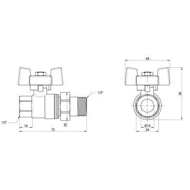 Кран прямой с американкой 1/2" DN15 усиленный (бабочка) SD220N