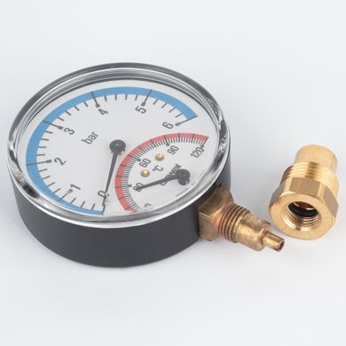 Термоманометр 0-6 бар 0-120&deg;C &Oslash;80 радіальний (клапан 1/2") Cewal