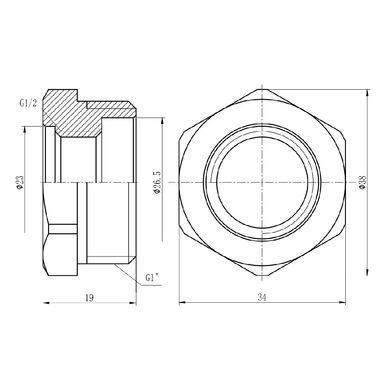 Футорка латунна різьба 1"x1/2" SF374