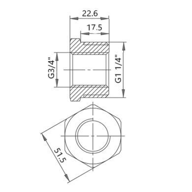 Футорка радиаторная ЛЕВАЯ 1 1/4" x 3/4" (для чугунных радиаторов)