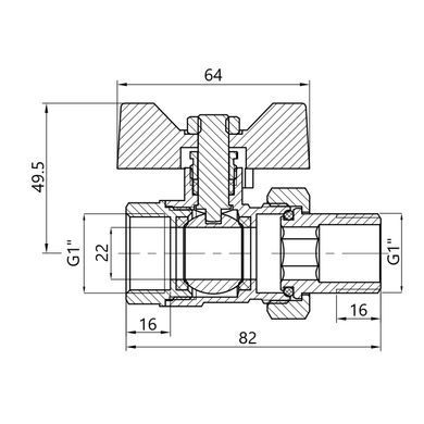 Кран прямий з американкою 1" DN25 (метелик) SD221