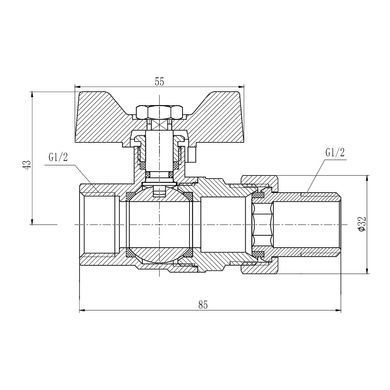Кран прямий з американкою 1/2" DN15 (метелик) Forte SF220