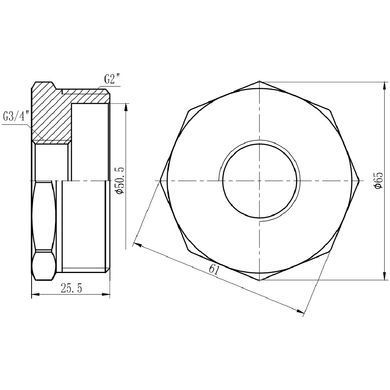 Футорка латунная резьба 2"x3/4" SF374