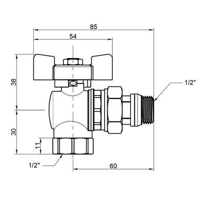 Кран угловой с американкой 1/2" (бабочка) антипротечка Icma 362
