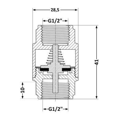 Обратный клапан 1/2" (DN15) TAB240 для воды, латунный шток