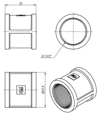 Муфта латунная резьба 1 1/2" Fado M05