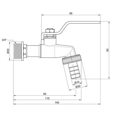 Кран для полива 3/4" DN20 (ручка) со штуцером SD140